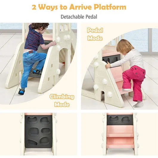 6-In-1 Large Slide for Kids Toddler Climber Slide Playset with Basketball Hoop-P