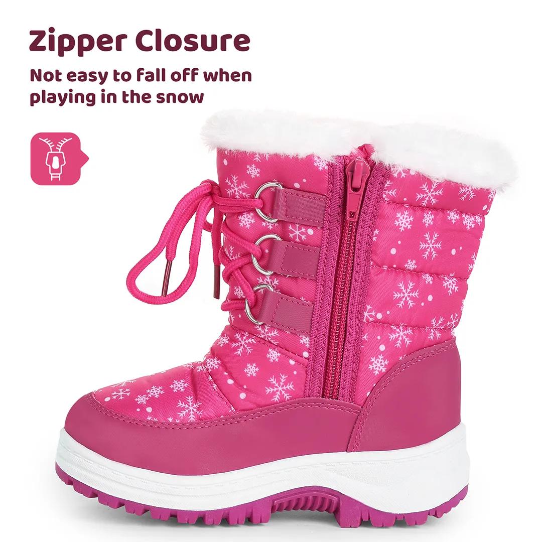 Apakowa Girls Water Resistance Snow Boots with Side Zipper for Toddler/Little Kid-FXJFSZK-H8322-peach