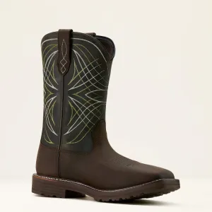 Ariat Men's Activator 11" Square Toe WP Western Work Boot- Brown/Green- 10060894