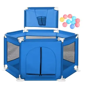 Baby Playpen Kids Safety Barrier with Basketball Net Sky Blue (60 x 15 x 24 cm)