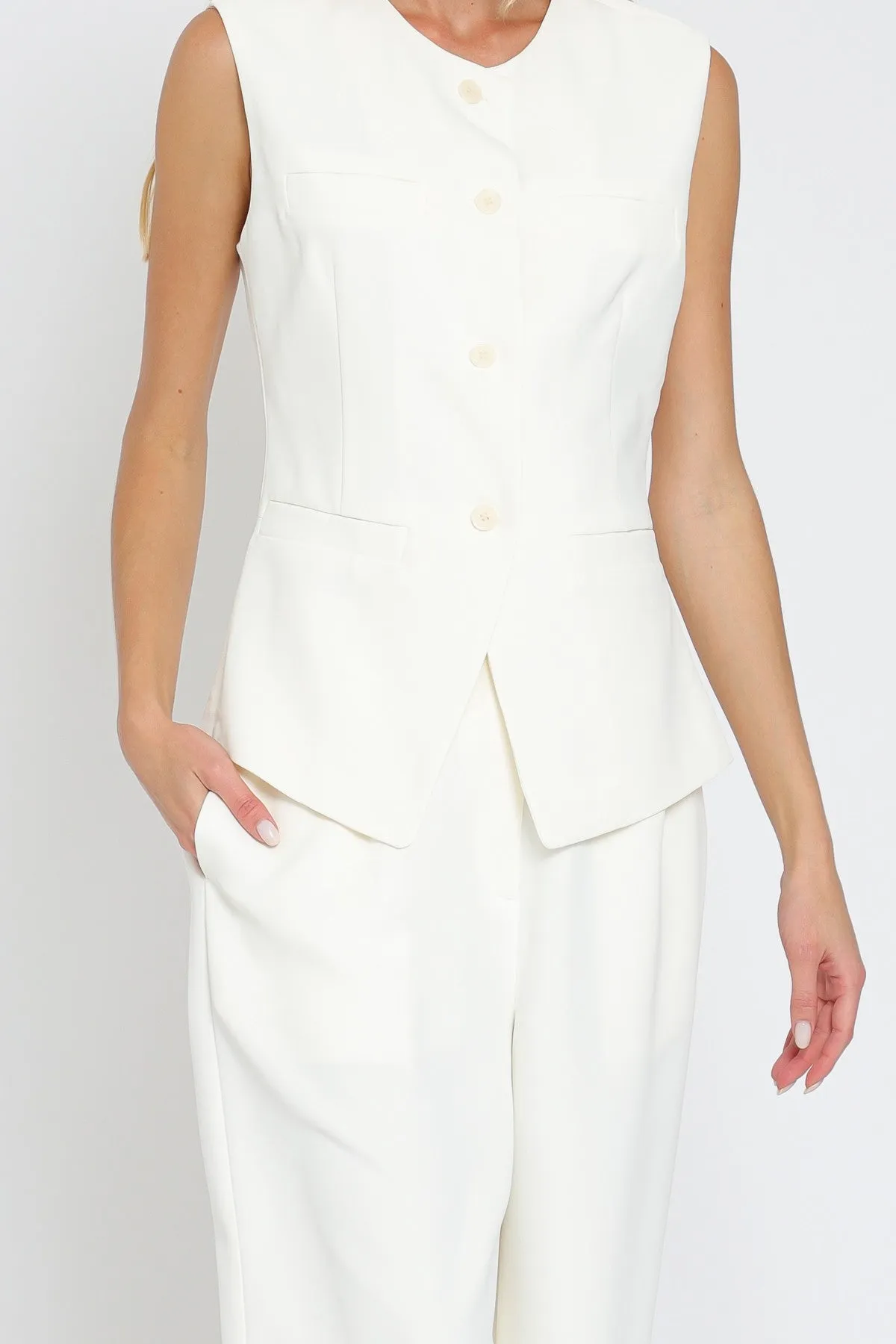 Business Chic Sleeveless Button Front Top (Assorted Colors)