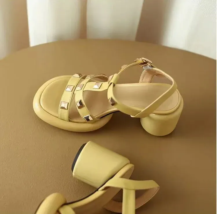 Chic Rivet Sandals with Thick Heels