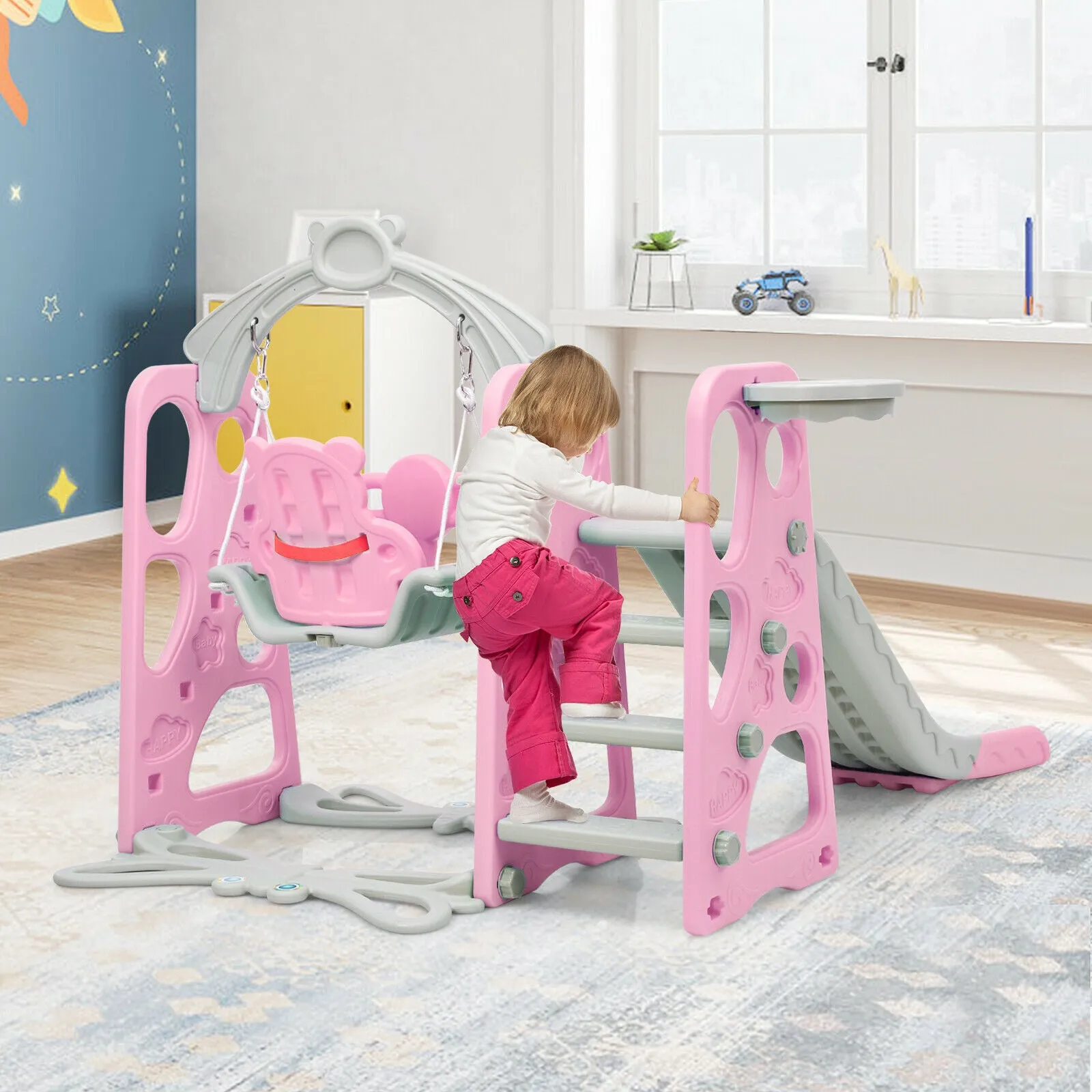 Children's Montessori Swing and Slide Set With Basketball Hoop | Indoor and Outdoor Play Play