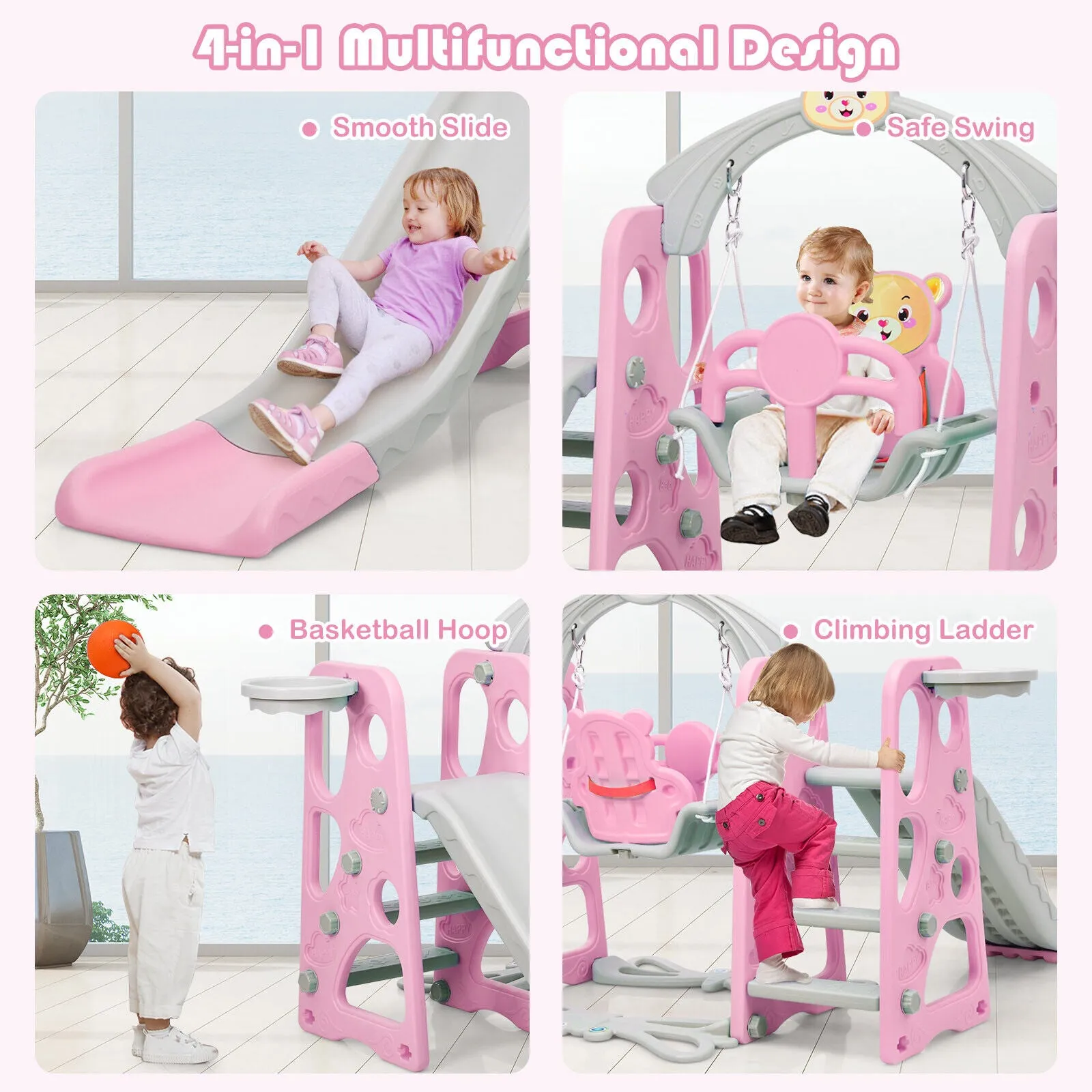 Children's Montessori Swing and Slide Set With Basketball Hoop | Indoor and Outdoor Play Play