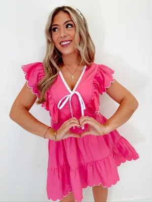 Frolicking Fun V-Neck Ruffled Mini Dress - Pink