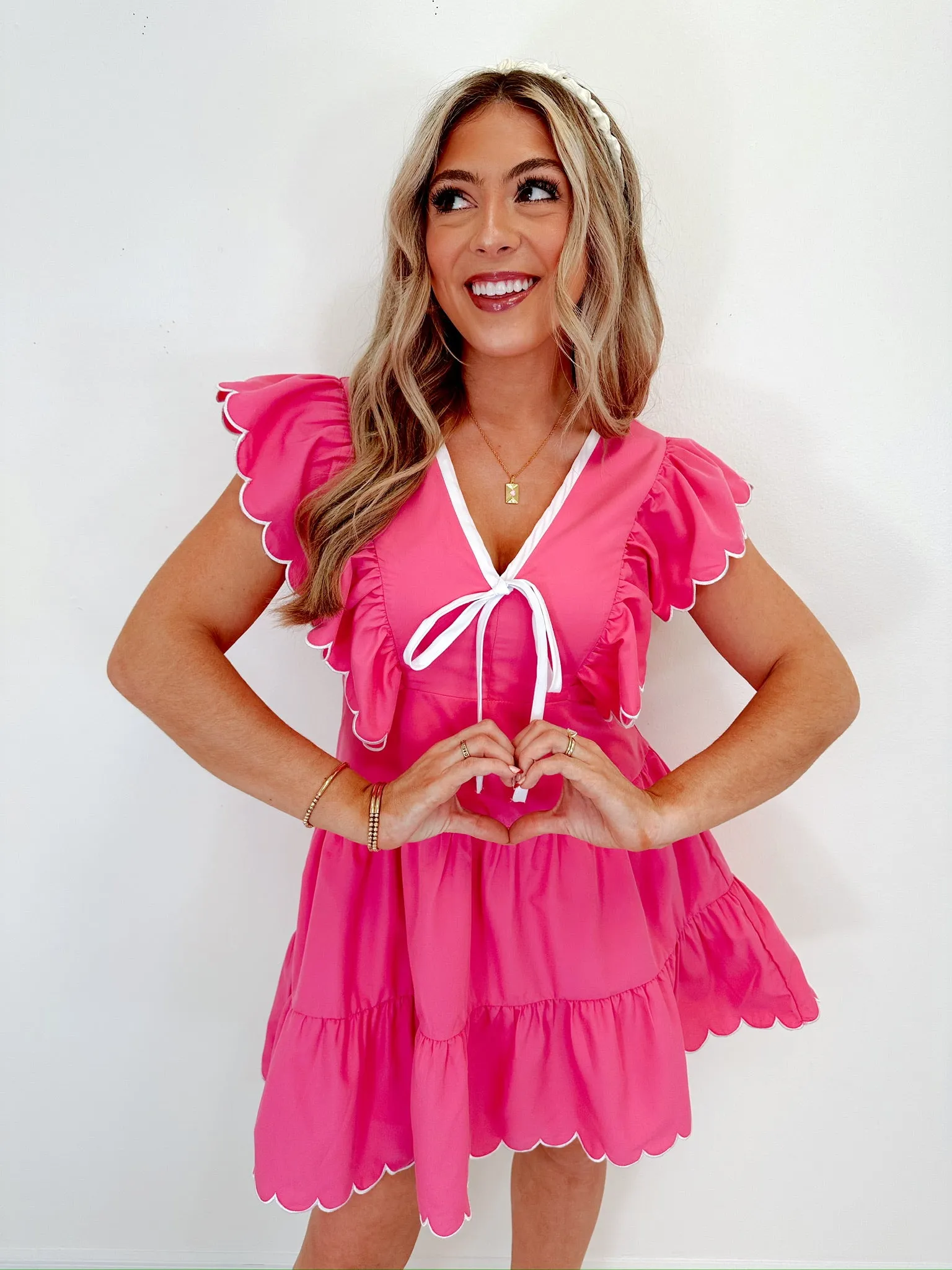 Frolicking Fun V-Neck Ruffled Mini Dress - Pink