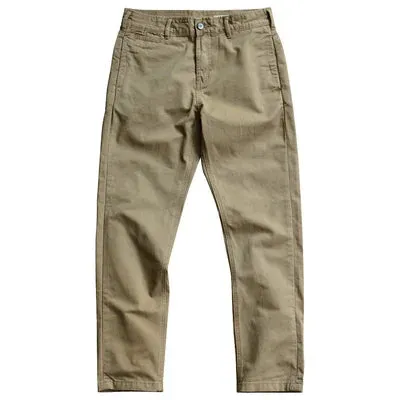 Heavyweight Woven Twill Casual Pants - Men's Pure Cotton Washed Old Straight Tapered Trousers