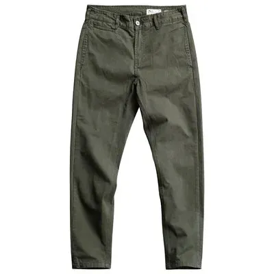 Heavyweight Woven Twill Casual Pants - Men's Pure Cotton Washed Old Straight Tapered Trousers