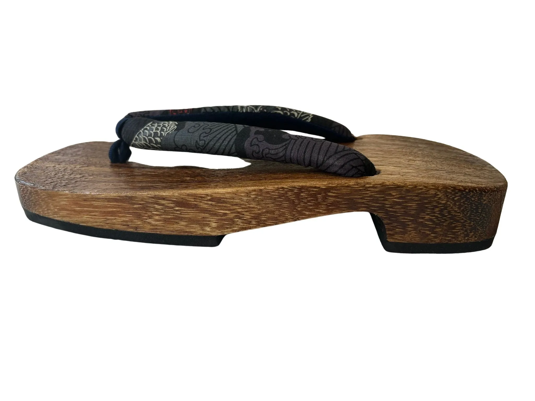Japanese Men's Geta Sandals / Size L, Traditional Black Wind God Design Straps