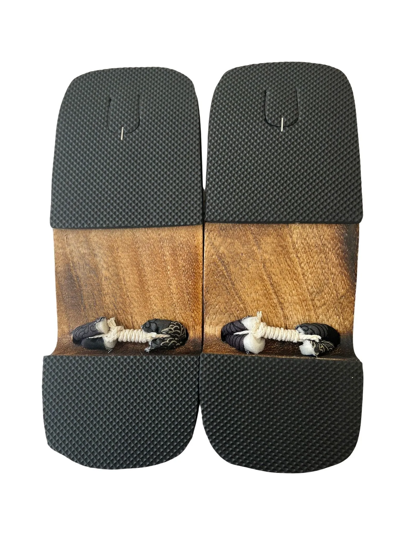 Japanese Men's Geta Sandals / Size L, Traditional Black Wind God Design Straps