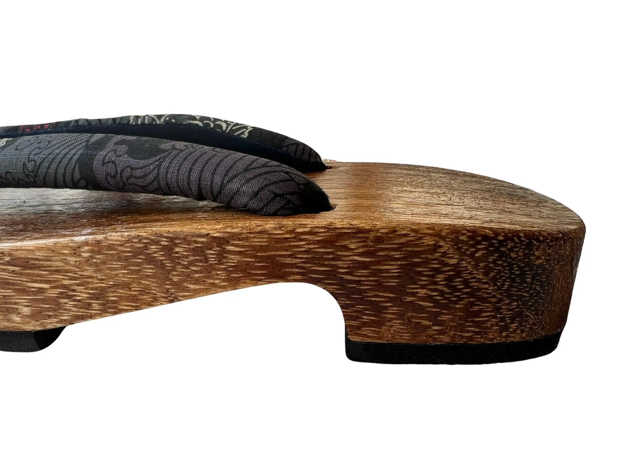 Japanese Men's Geta Sandals / Size L, Traditional Black Wind God Design Straps