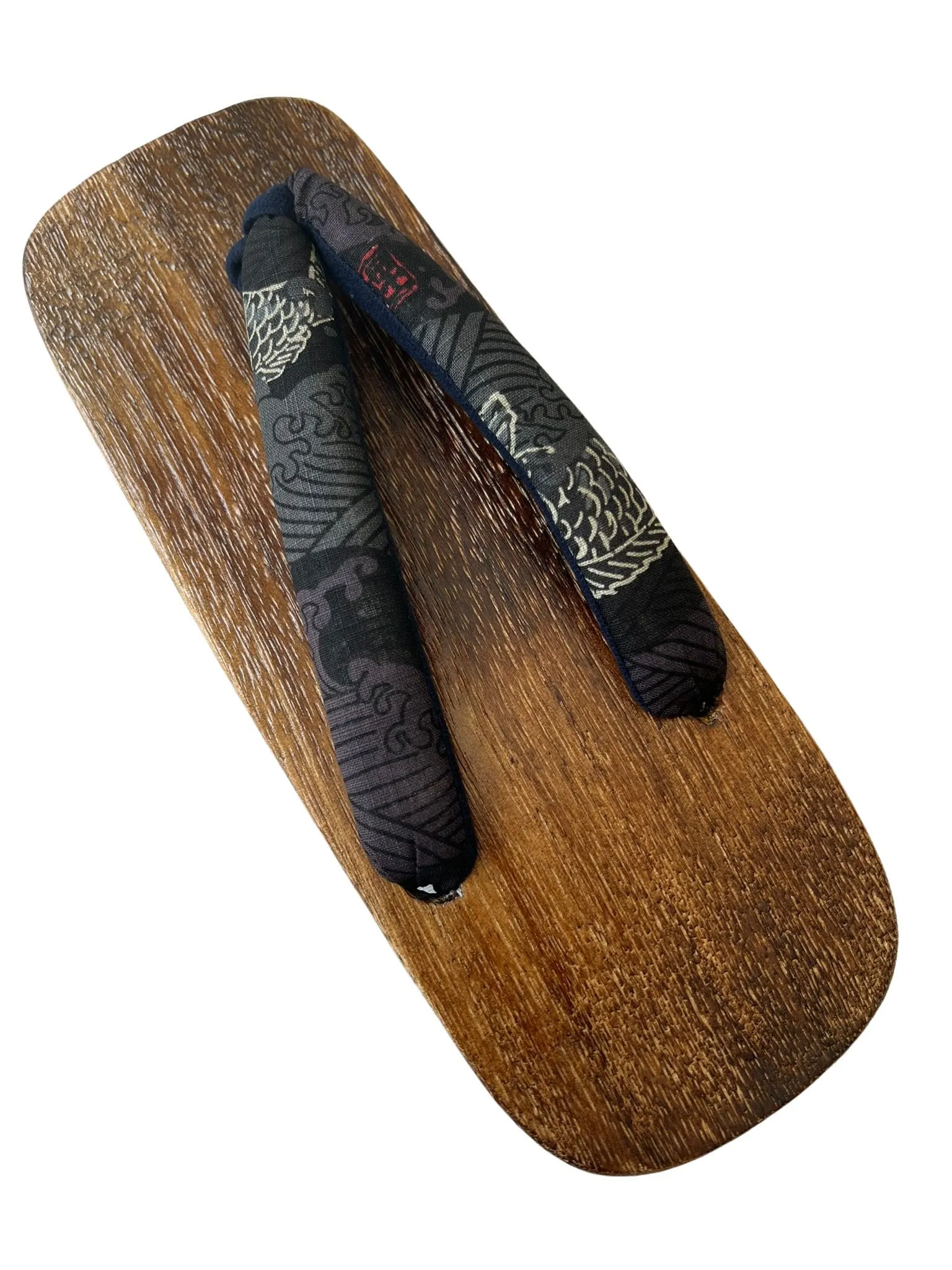 Japanese Men's Geta Sandals / Size L, Traditional Black Wind God Design Straps