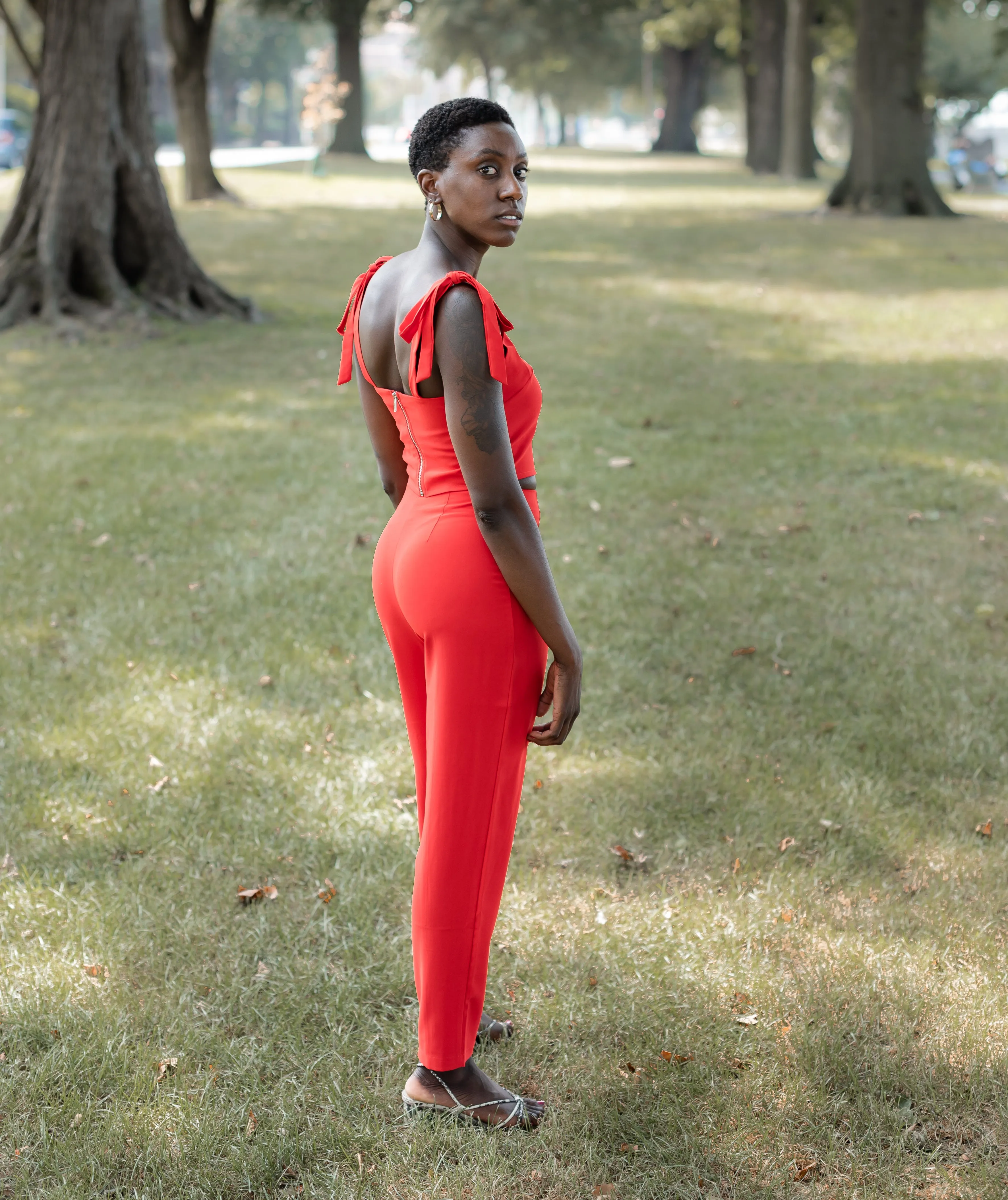 Joyful Red High Waist Pants
