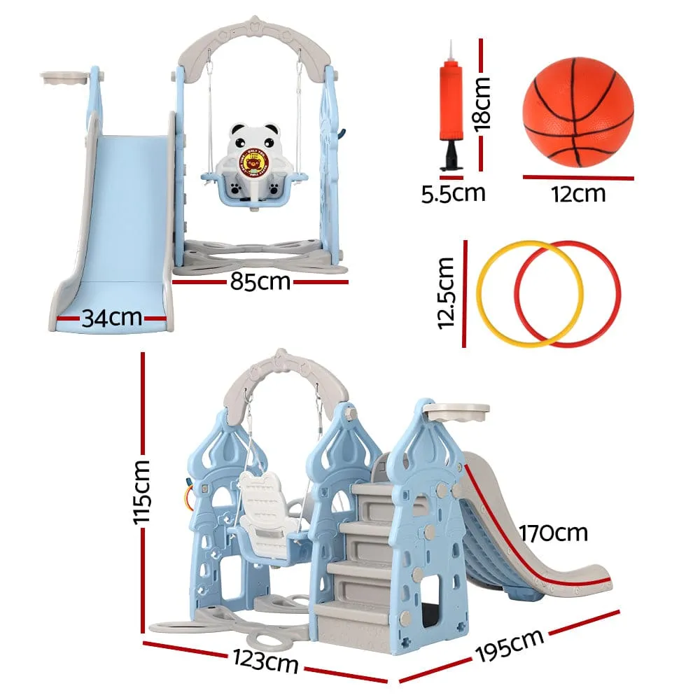 Keezi Kids Slide Swing Set Basketball Hoop Rings Outdoor Playground 170cm Blue - ONLINE ONLY