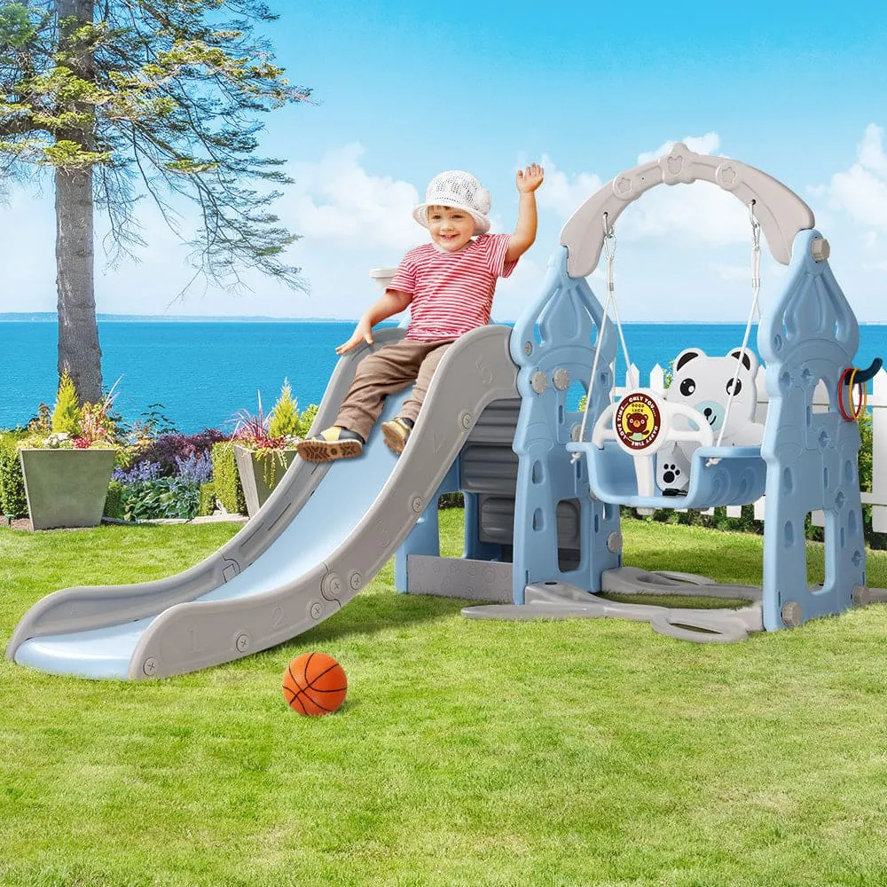 Keezi Kids Slide Swing Set Basketball Hoop Rings Outdoor Playground 170cm Blue - ONLINE ONLY