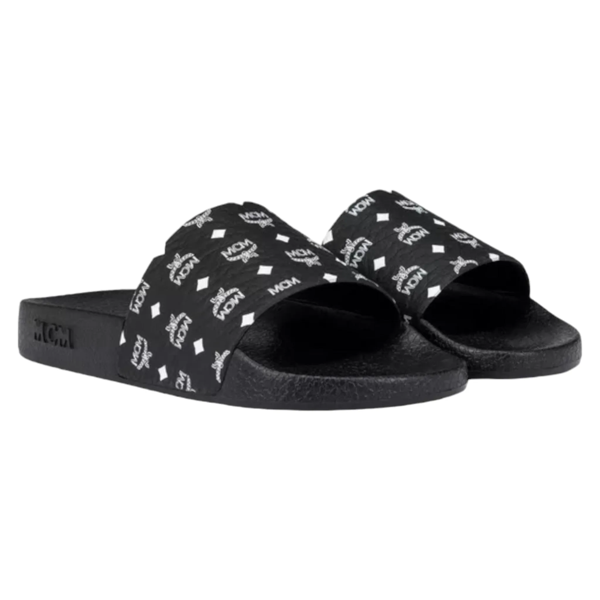 MCM Men's Monogram Print Rubber Slides