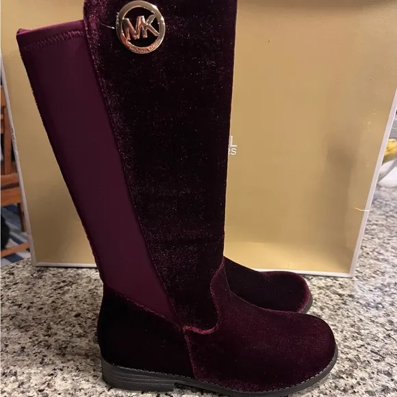 Michael Kors Emma Lily velour boots grade school new Plum Youth Girls Size 2