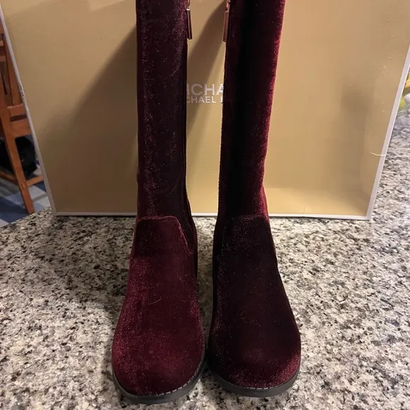 Michael Kors Emma Lily velour boots grade school new Plum Youth Girls Size 2