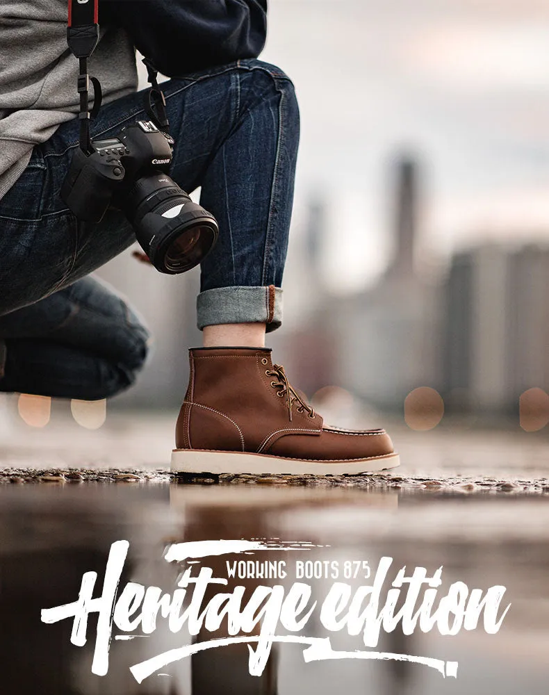 Middle-Cut Retro Tooling Motorcycle Men's Work Boot