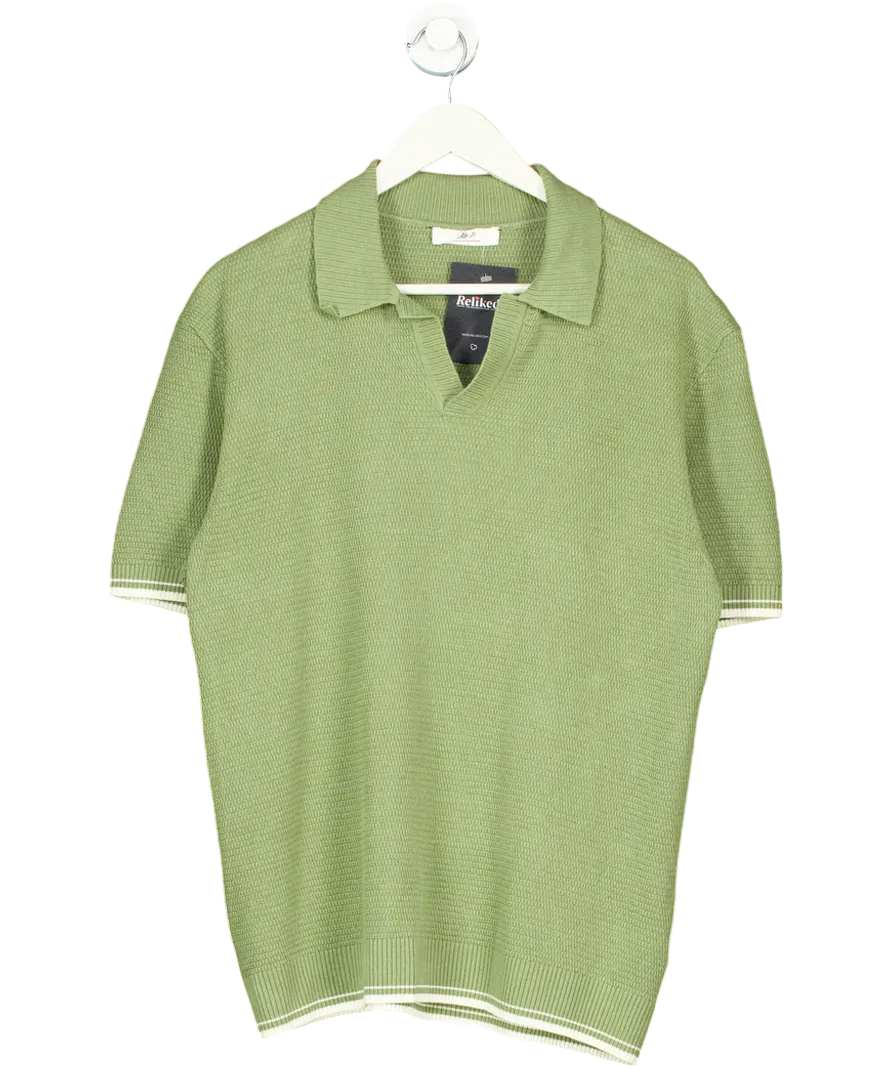 Mr P Green Honeycomb Knit Linen And Cotton Blend Polo Shirt UK M