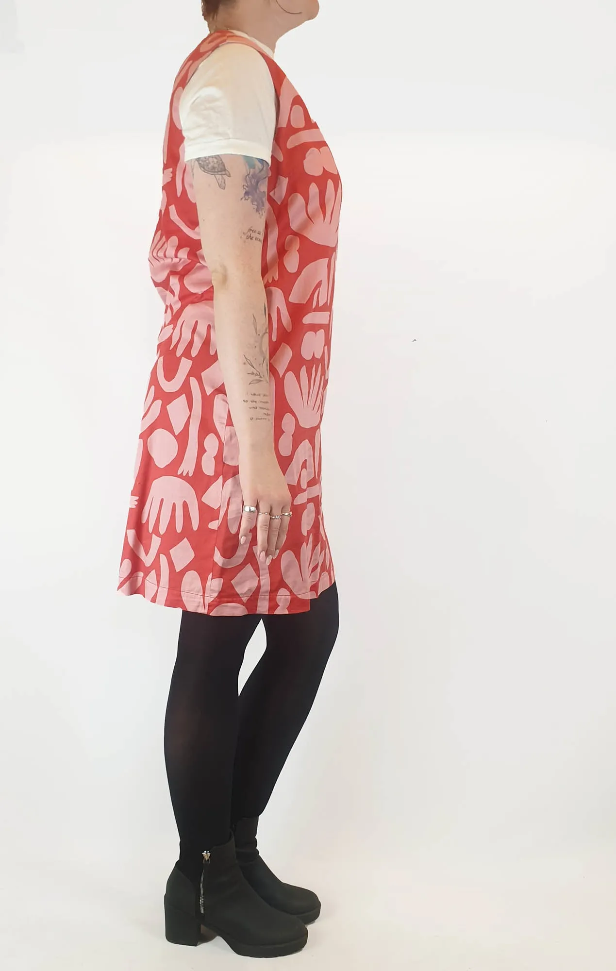 Nerida Hanson 100% cotton red dress with pink print size 12
