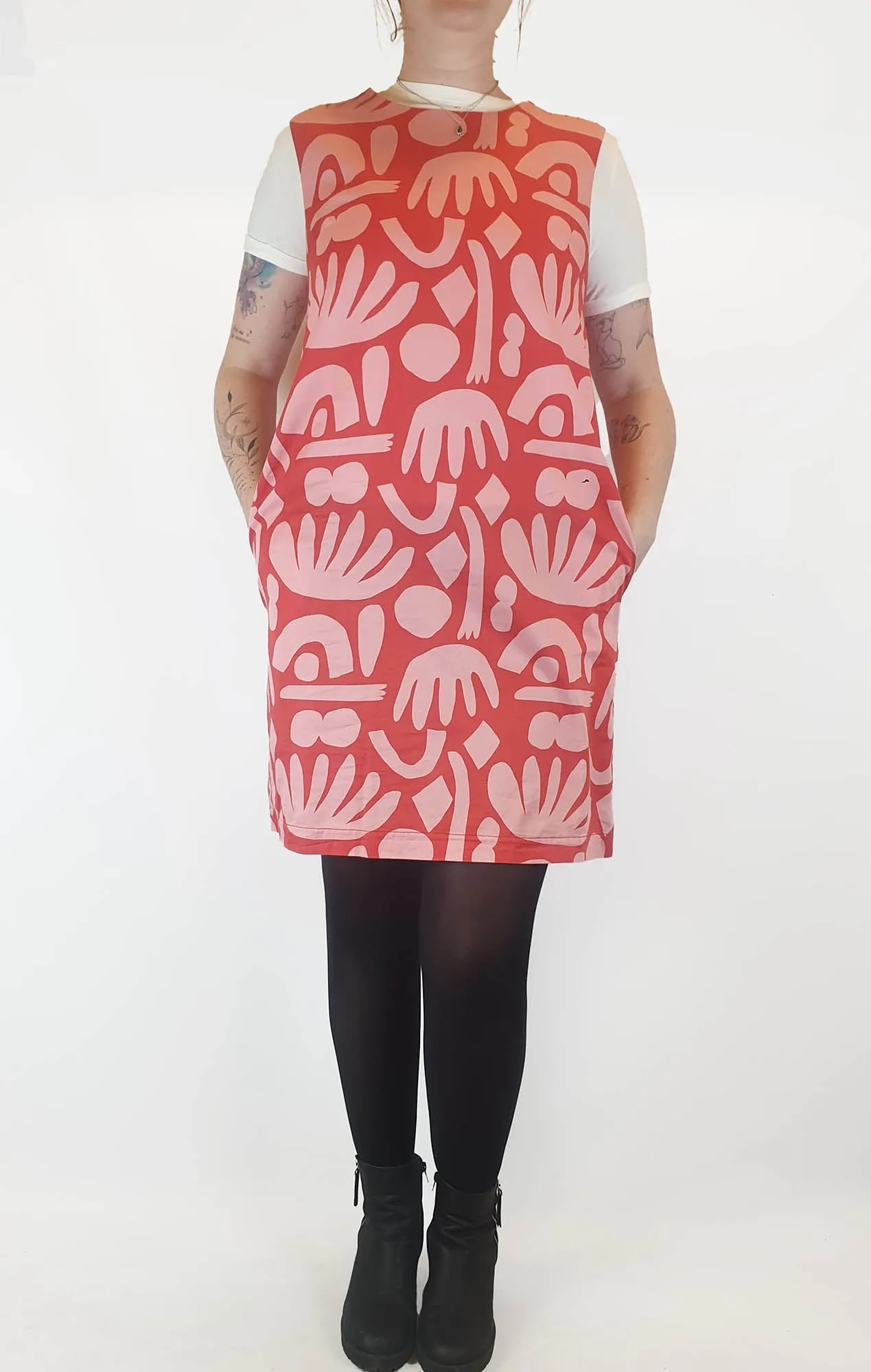 Nerida Hanson 100% cotton red dress with pink print size 12