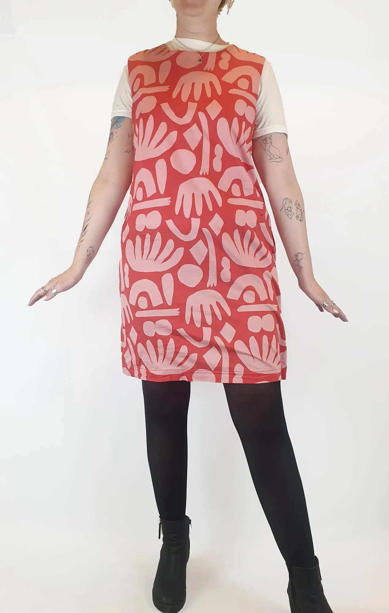 Nerida Hanson 100% cotton red dress with pink print size 12