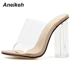 New Women Sandals PVC Jelly Crystal Heel Transparent Women Sexy Clear High Heels  Sandals