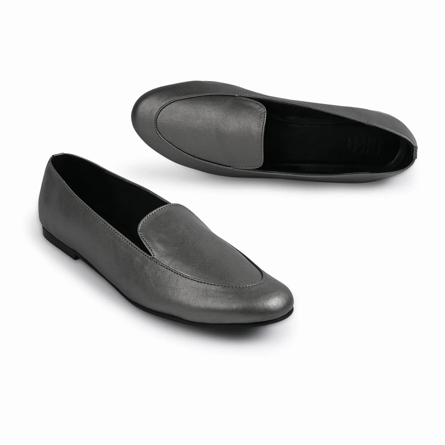 Olivia Gunmetal Silver Loafers For Women