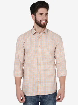 Peach Checked Slim Fit Semi Casual Shirt | JadeBlue
