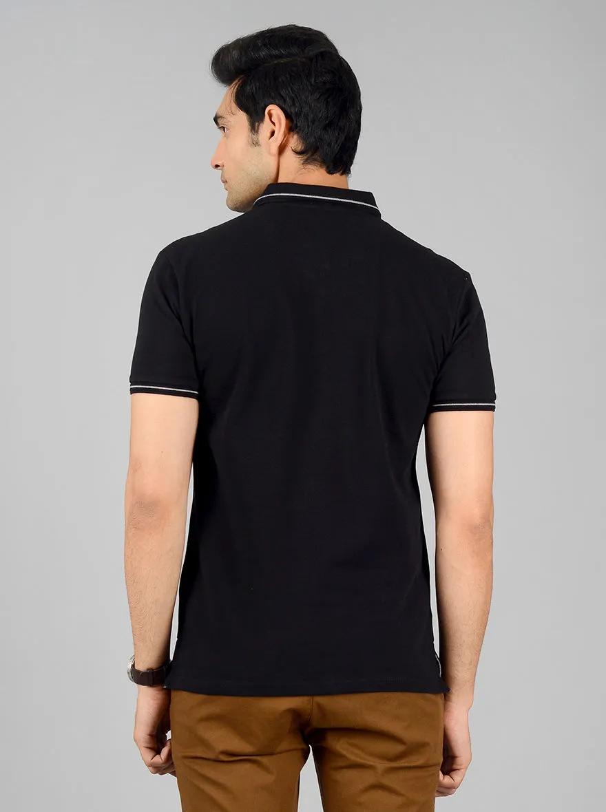 Phantom Black Solid Slim Fit Polo T-shirt | JadeBlue