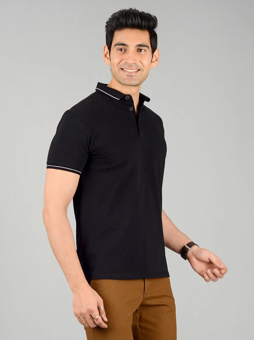 Phantom Black Solid Slim Fit Polo T-shirt | JadeBlue
