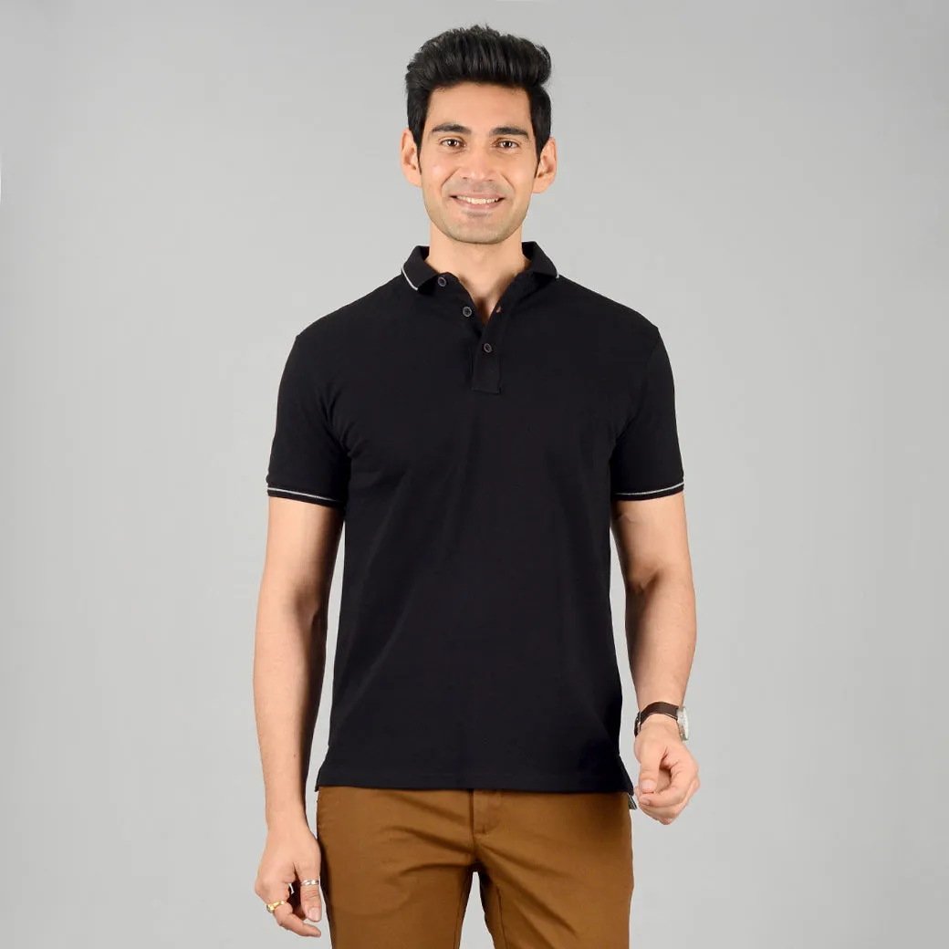 Phantom Black Solid Slim Fit Polo T-shirt | JadeBlue