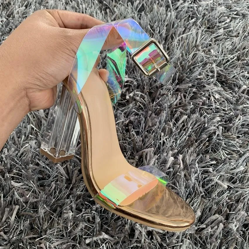 PVC Clear Transparent Strappy High Heels Shoes