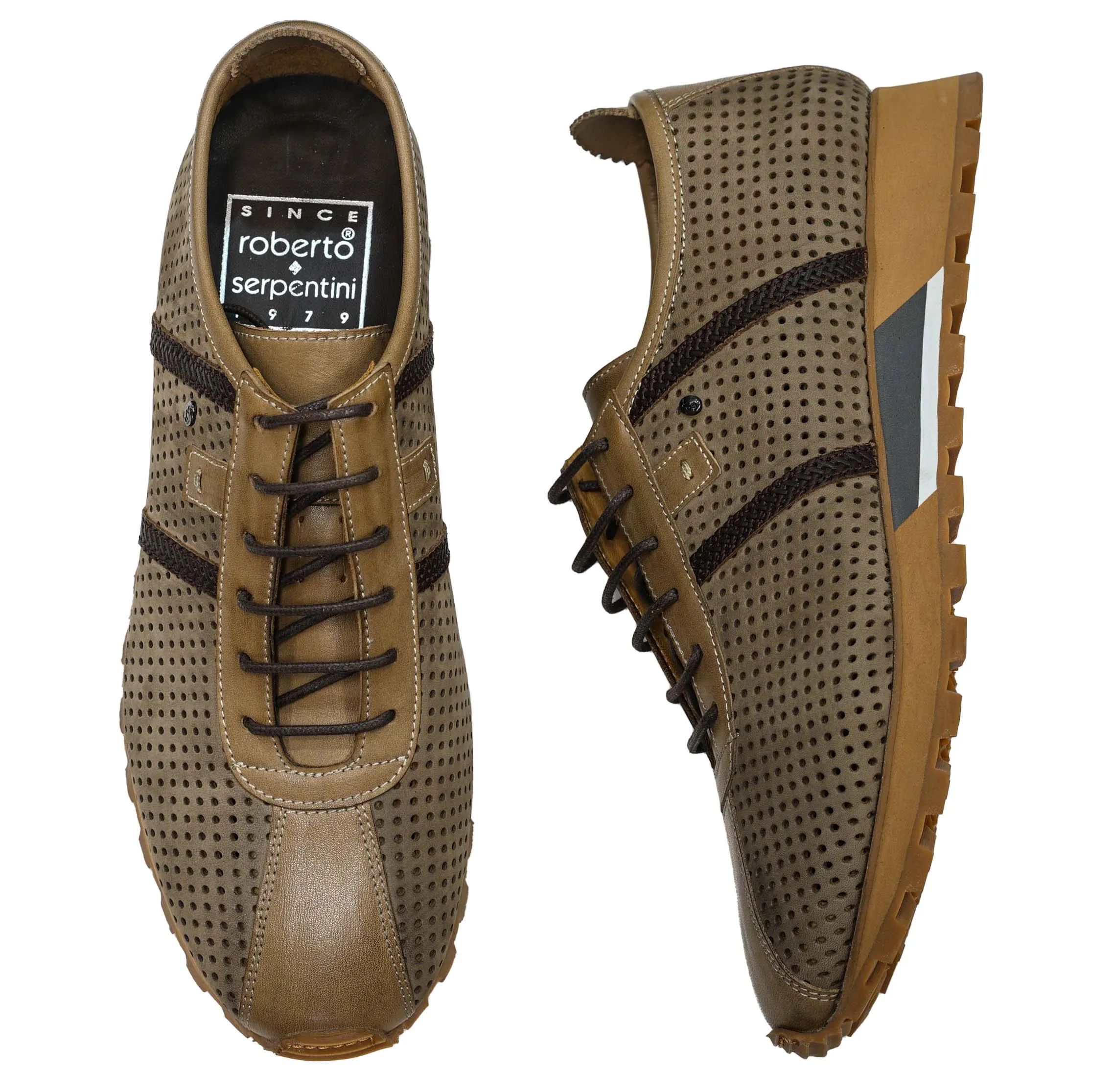Roberto Serpentini Men's Taupe Leather Sneaker 58327
