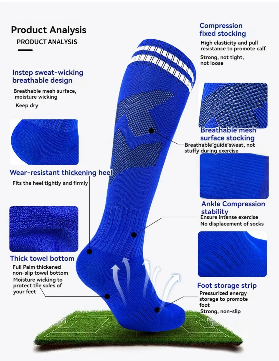 Soccer Long Knee High Towel Bottom Sports Sock