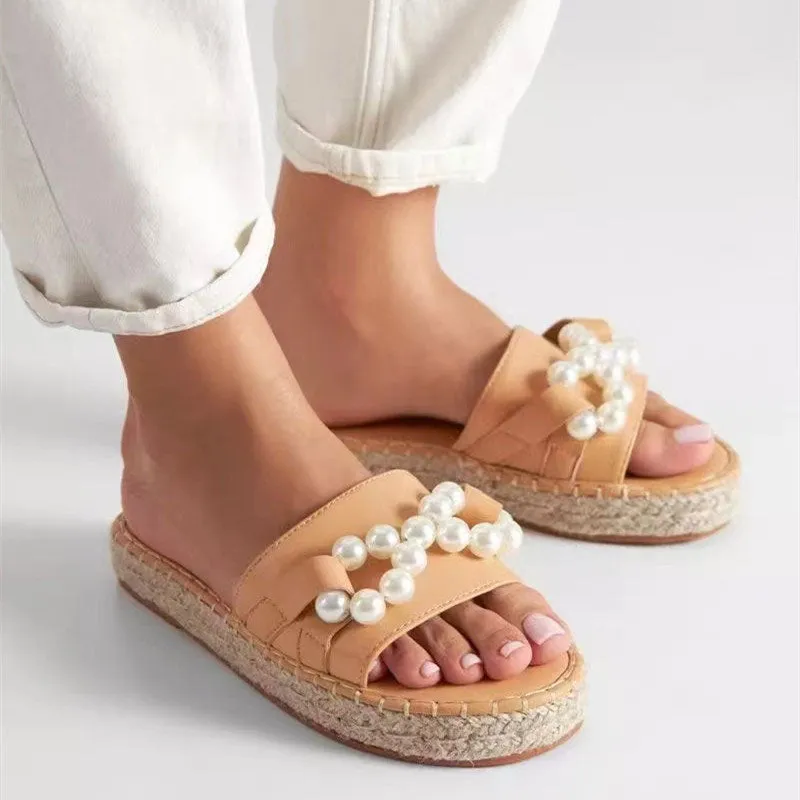 Solid Beaded Platform Sandals
