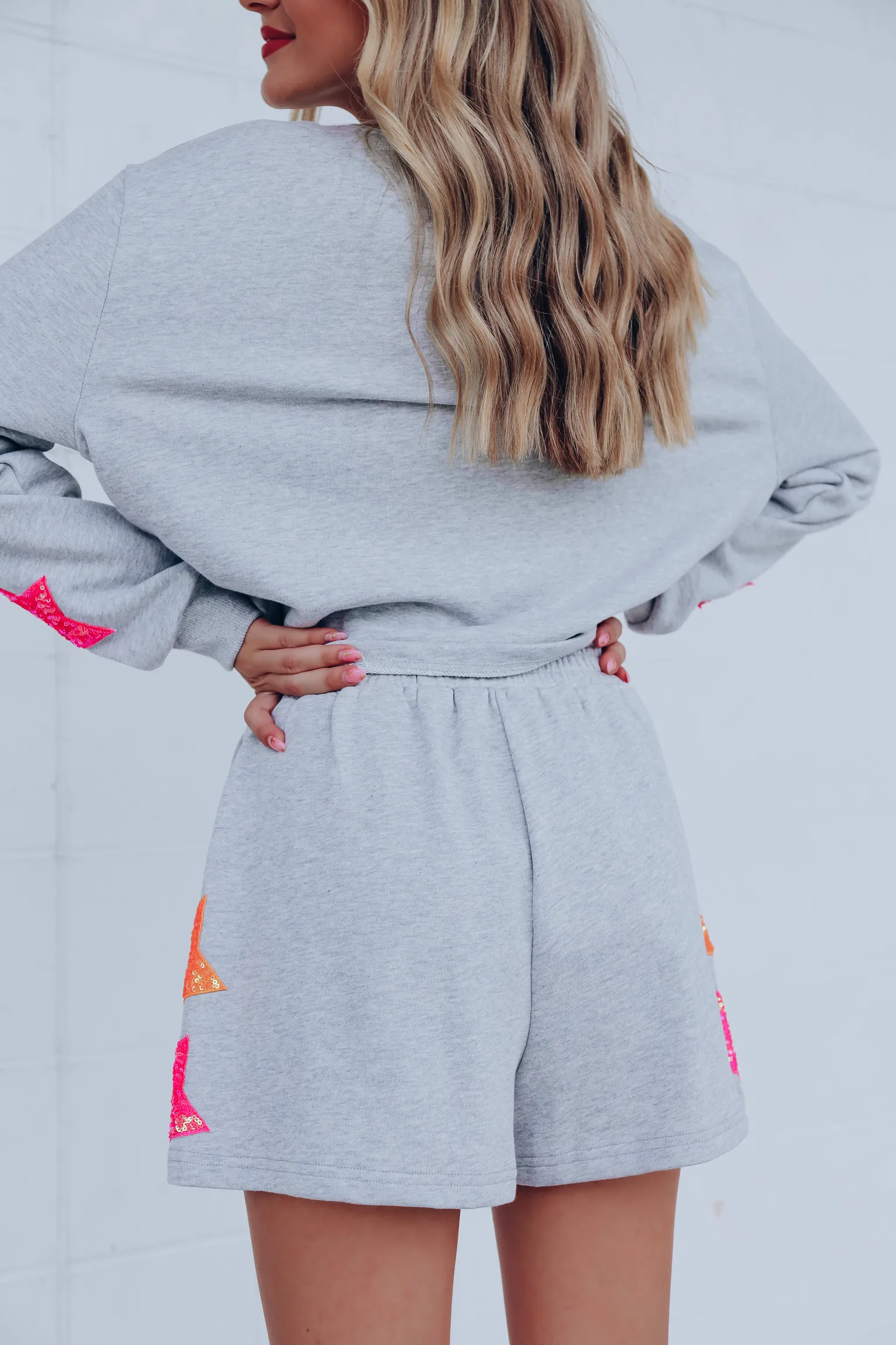 Starlight Sequin Patch Sweat Shorts - Grey