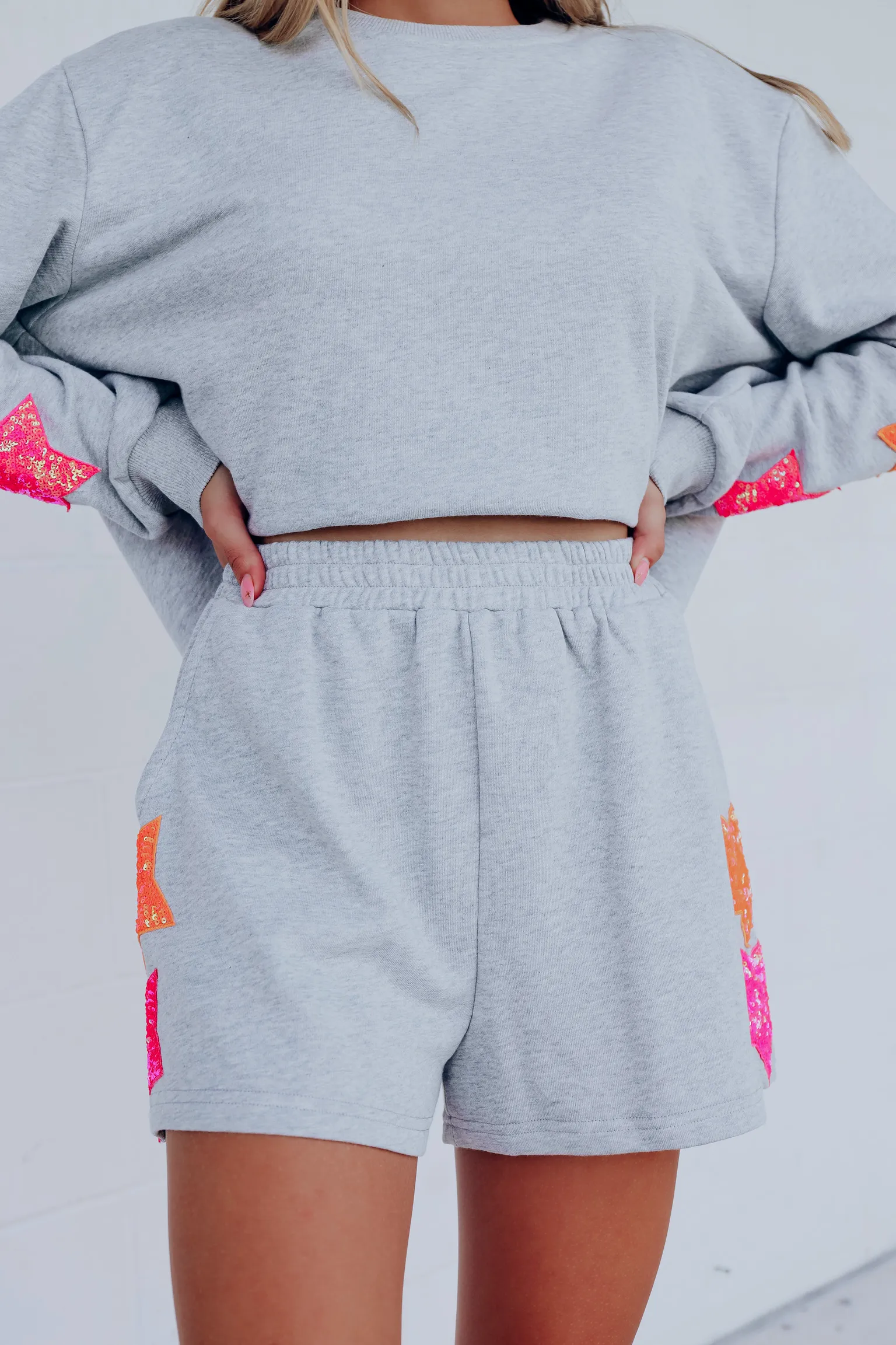 Starlight Sequin Patch Sweat Shorts - Grey