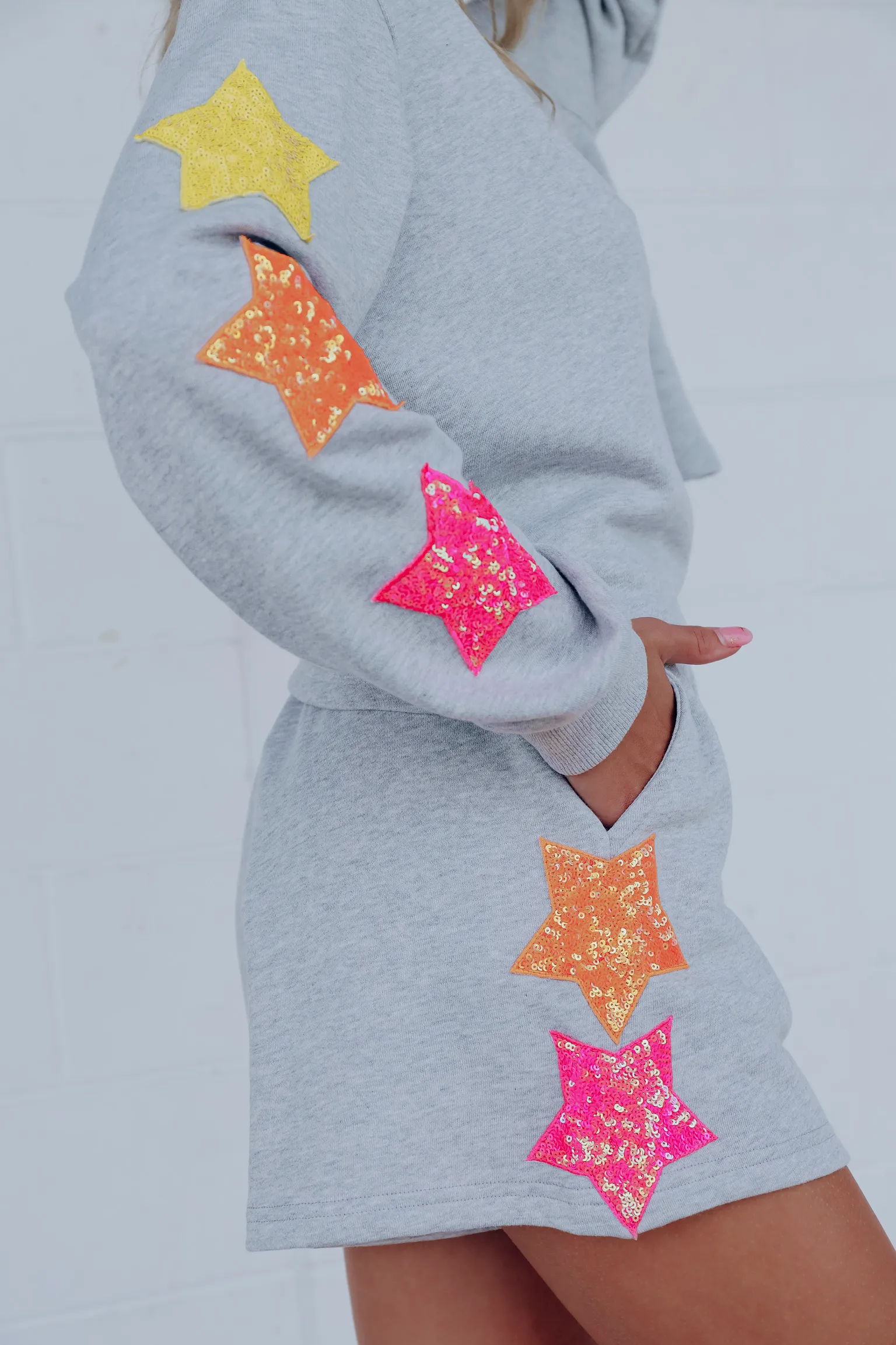 Starlight Sequin Patch Sweat Shorts - Grey