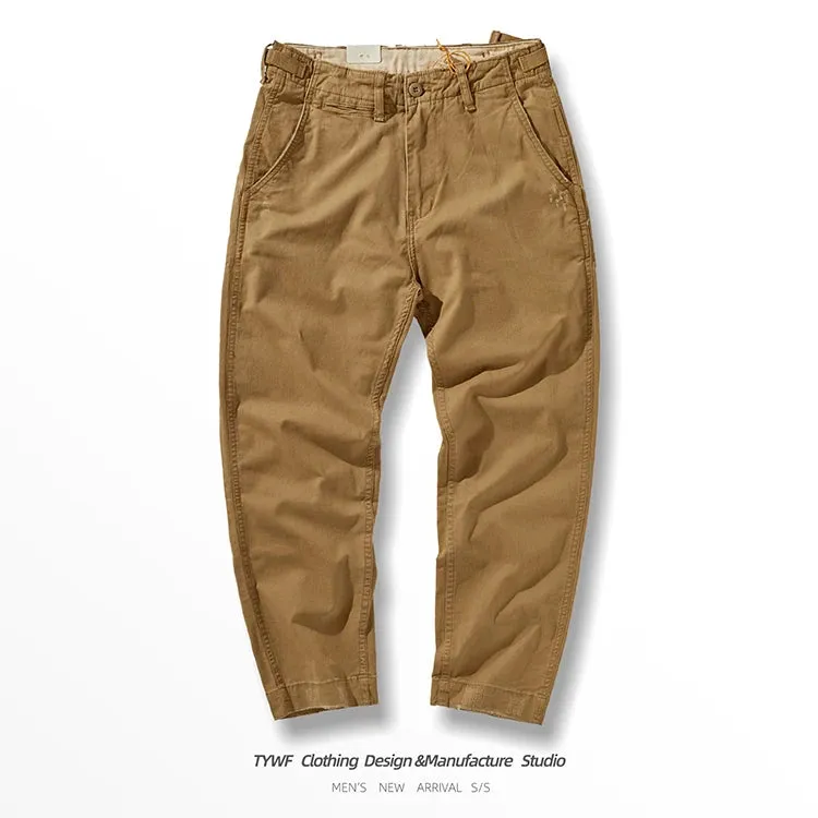 Washed Old Woven Hole Cargo Pants - Men's Fashion Slim Straight Casual Pencil Trousers in 97% Cotton