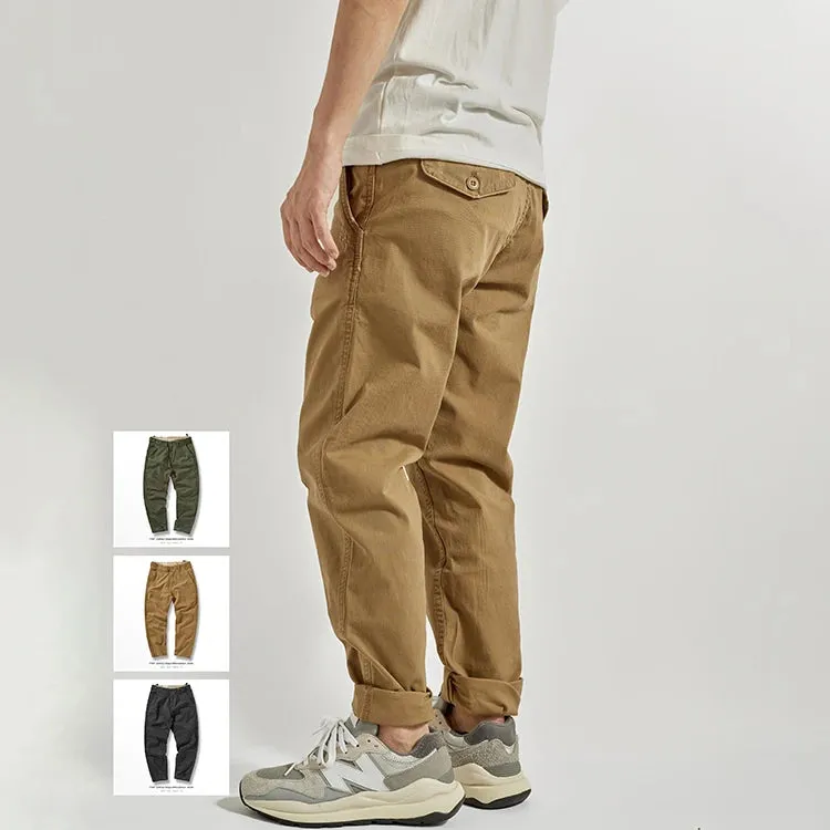Washed Old Woven Hole Cargo Pants - Men's Fashion Slim Straight Casual Pencil Trousers in 97% Cotton