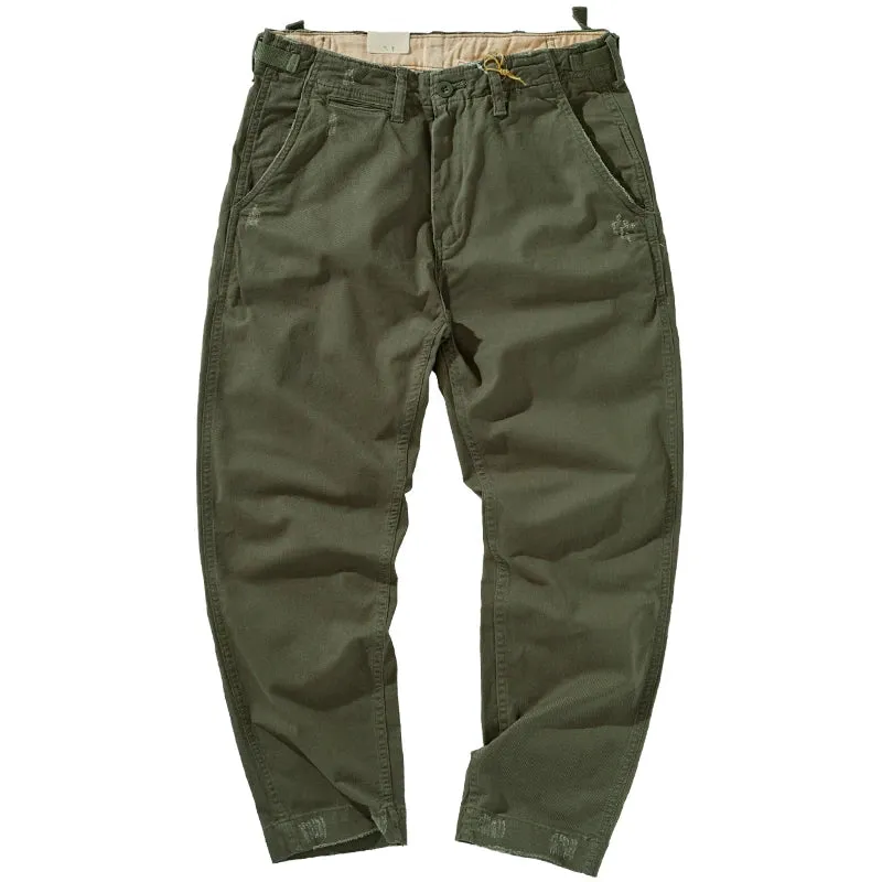 Washed Old Woven Hole Cargo Pants - Men's Fashion Slim Straight Casual Pencil Trousers in 97% Cotton