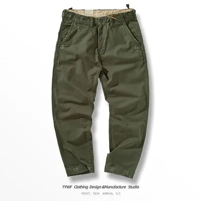 Washed Old Woven Hole Cargo Pants - Men's Fashion Slim Straight Casual Pencil Trousers in 97% Cotton