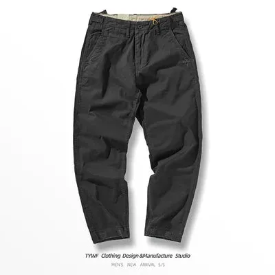 Washed Old Woven Hole Cargo Pants - Men's Fashion Slim Straight Casual Pencil Trousers in 97% Cotton