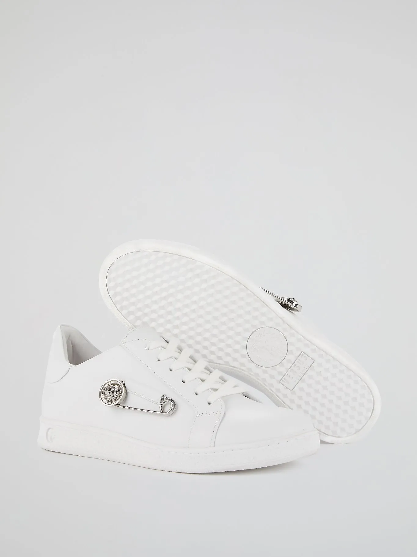 White Lion Head Safety Pin Embellished Sneakers