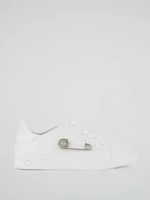 White Lion Head Safety Pin Embellished Sneakers