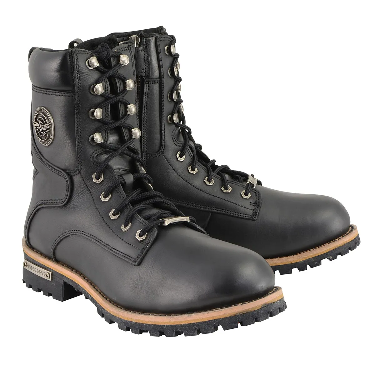 WIDE MBM9095W Men's Classic Black ‘Wide Width’ Lace-Up Logger Boots with Side Zipper