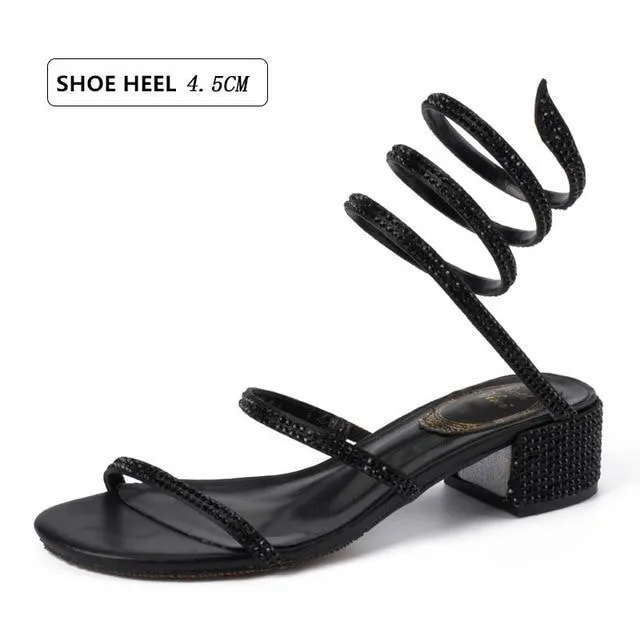 Women Rhinestone Mid Heel Sandals