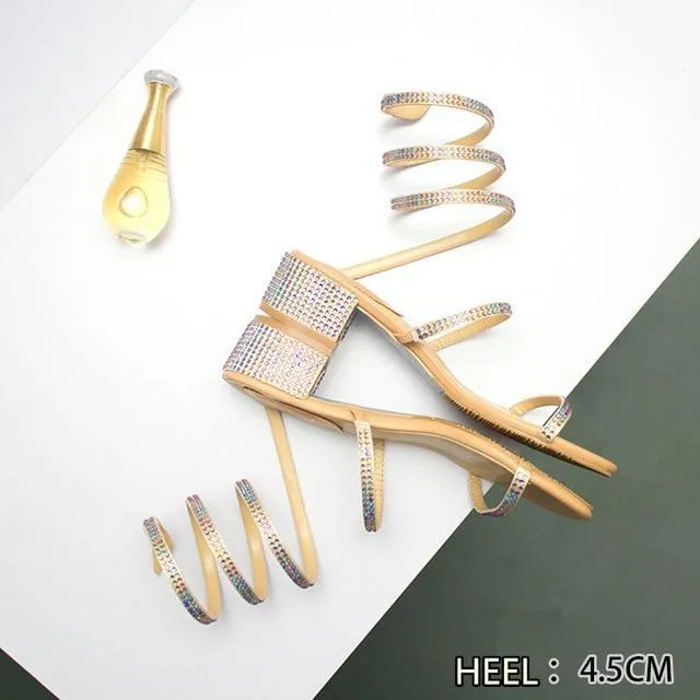 Women Rhinestone Mid Heel Sandals